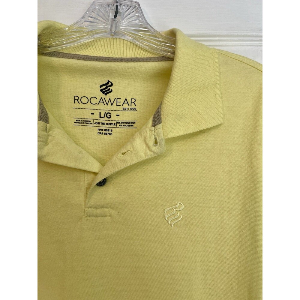 Rocawear Mens Yellow Short Sleeve Polo Shirt Size L Y2K Hip Hop Boxy 24x28